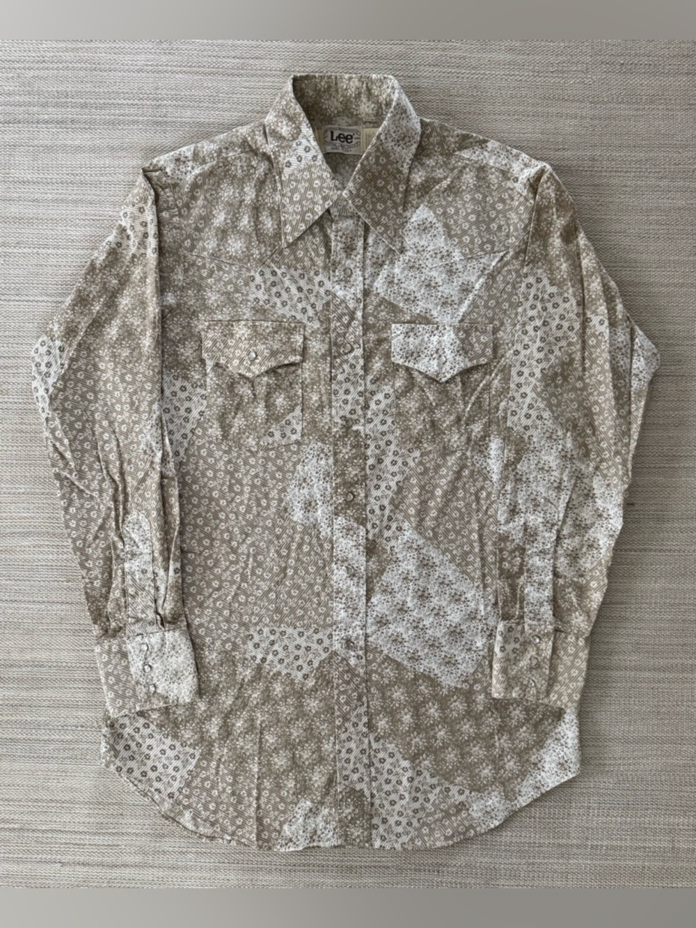 Vintage Lee Long Sleeve Pearl Snap Button Floral Patchwork Western Shirt Men L